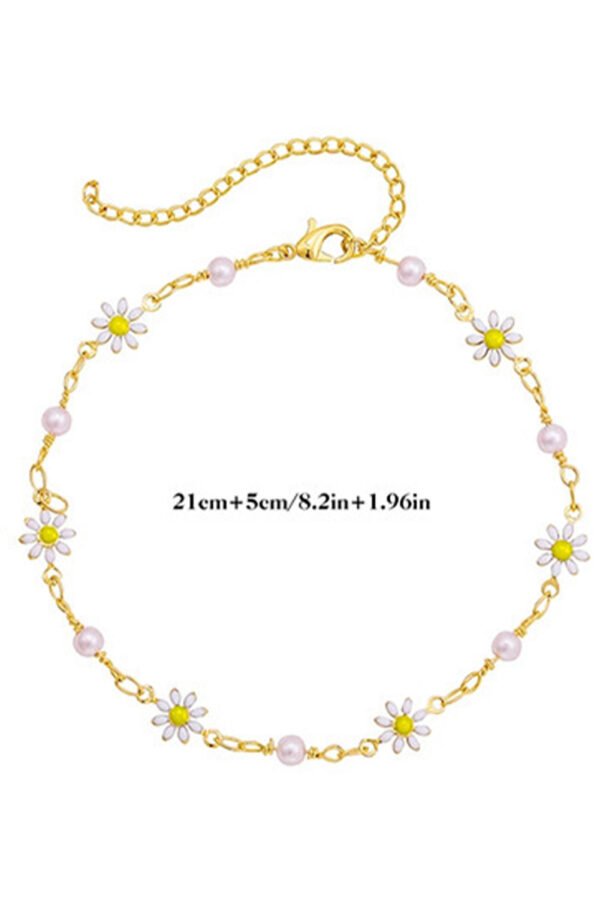 gold daisy & pearl chain anklet