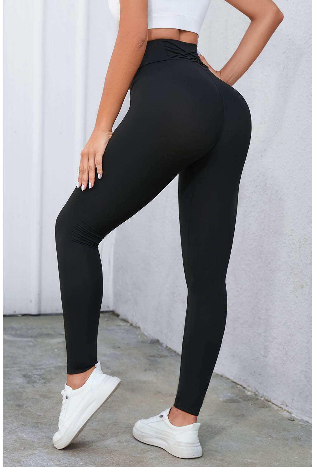 black criss cross tummy control high waist leggings