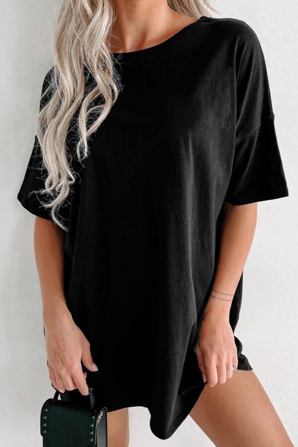 black solid color round neck basic tunic t shirt