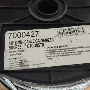 1/8" 7 x 7 cable, galvanized wire, 500 feet per reel 7000427