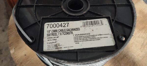1/8" 7 x 7 cable, galvanized wire, 500 feet per reel 7000427