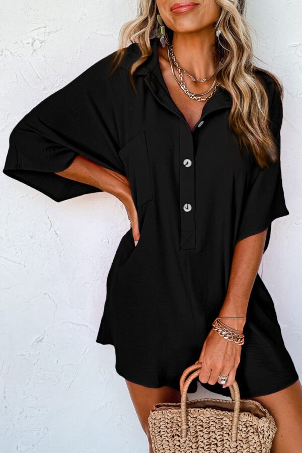 black half button collared loose romper