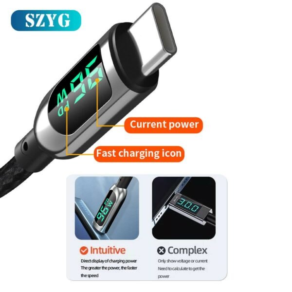 100w 5a pd usb c to usb c cable type c fast charging cord lcd display charger