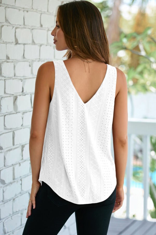 black eyelet knit patterned loose v neck tank top