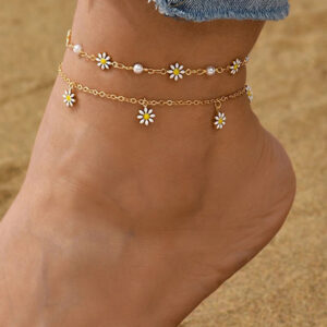 gold daisy & pearl chain anklet