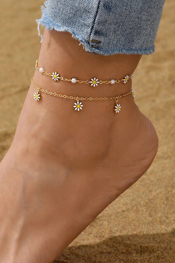 gold daisy & pearl chain anklet
