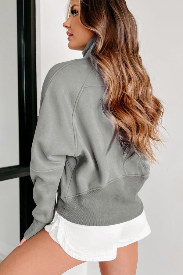 gray fleece lined zip up stand collar thumbhole sleeve sweatshirt