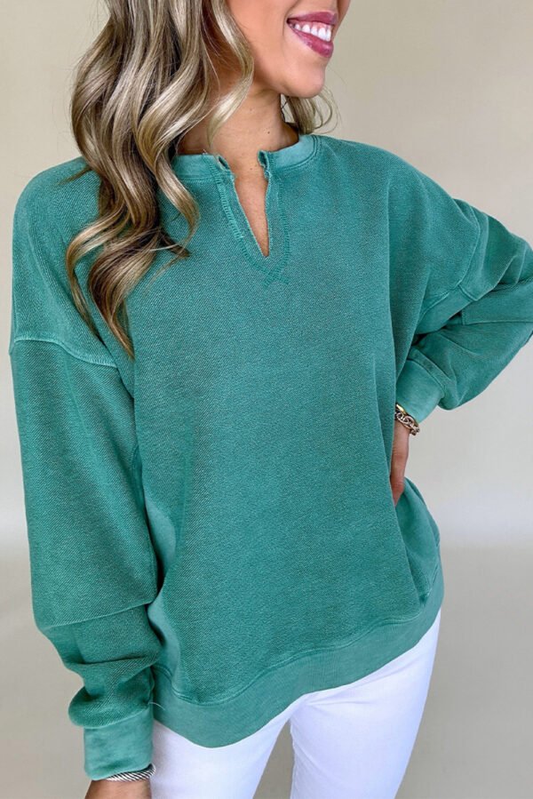 skobeloff solid color notched neck drop shoulder sweatshirt