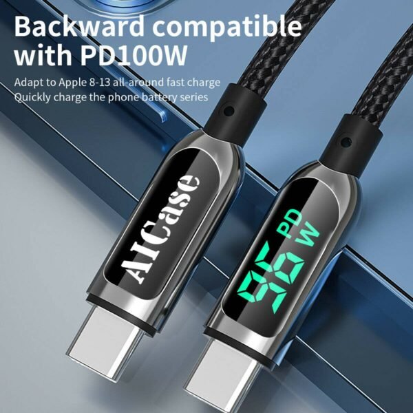 100w 5a pd usb c to usb c cable type c fast charging cord lcd display charger