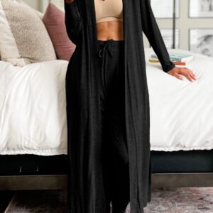 black split long cardigan and skinny pants lounge set