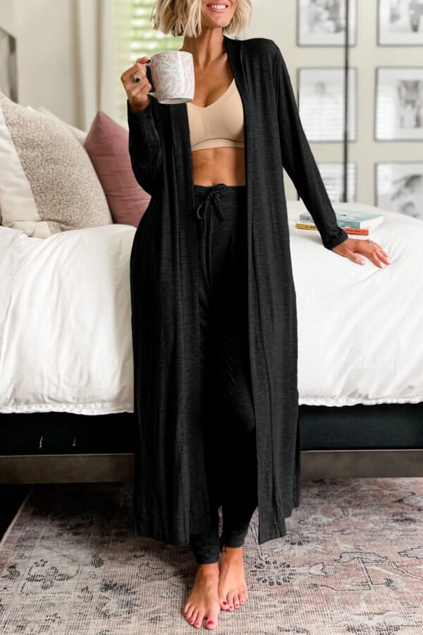black split long cardigan and skinny pants lounge set