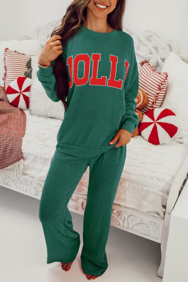 fiery red jolly corded long sleeve top and pockets pants set