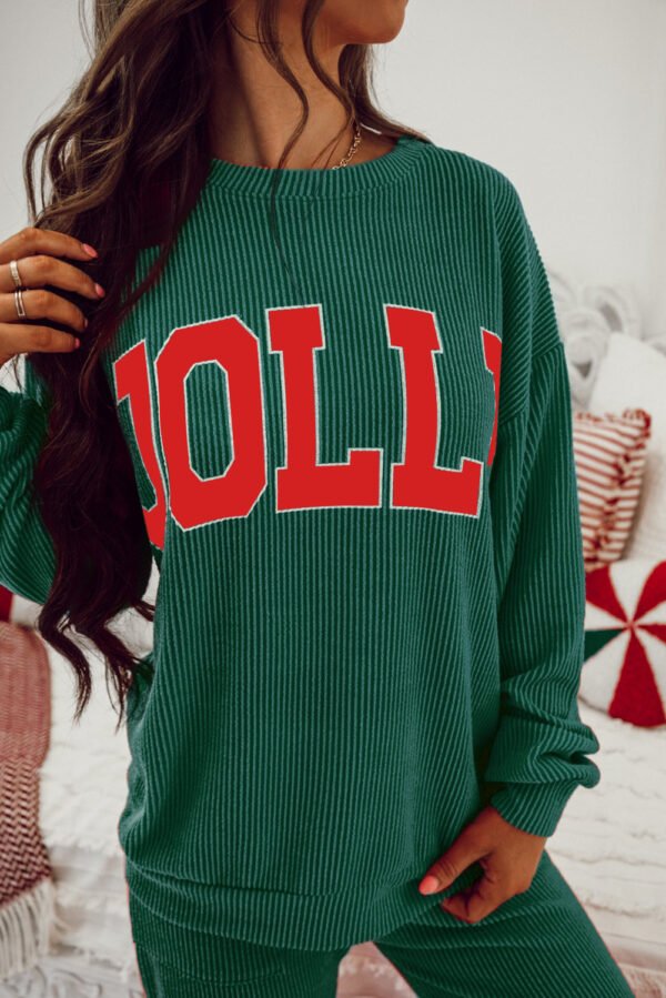 fiery red jolly corded long sleeve top and pockets pants set
