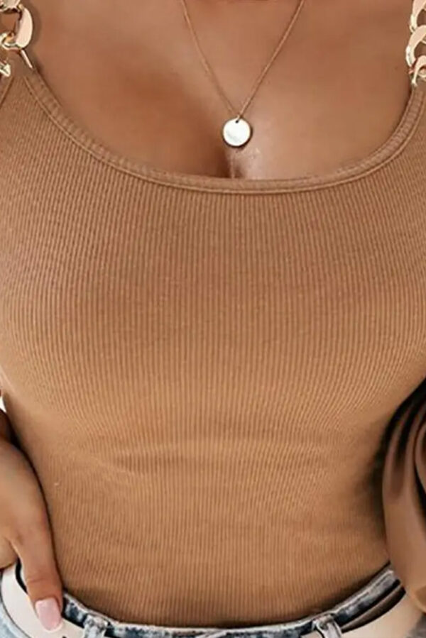 brown gold chain straps rib knit tank top