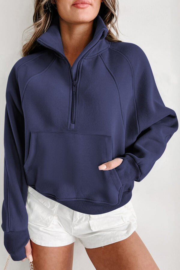 gray fleece lined zip up stand collar thumbhole sleeve sweatshirt