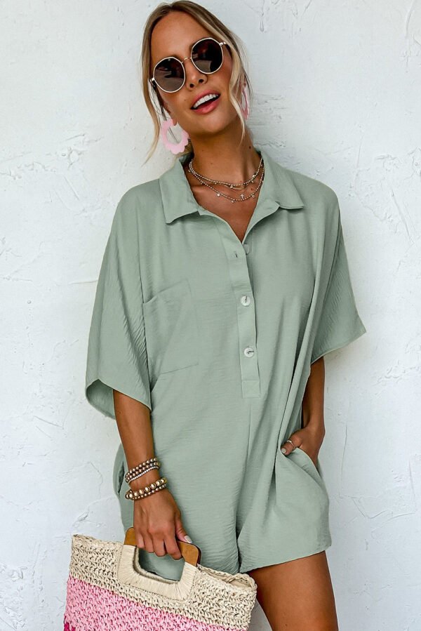 black half button collared loose romper