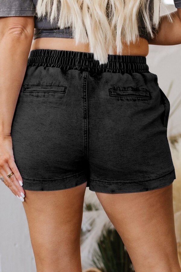 dusk blue drawstring elastic waistband pocketed denim shorts