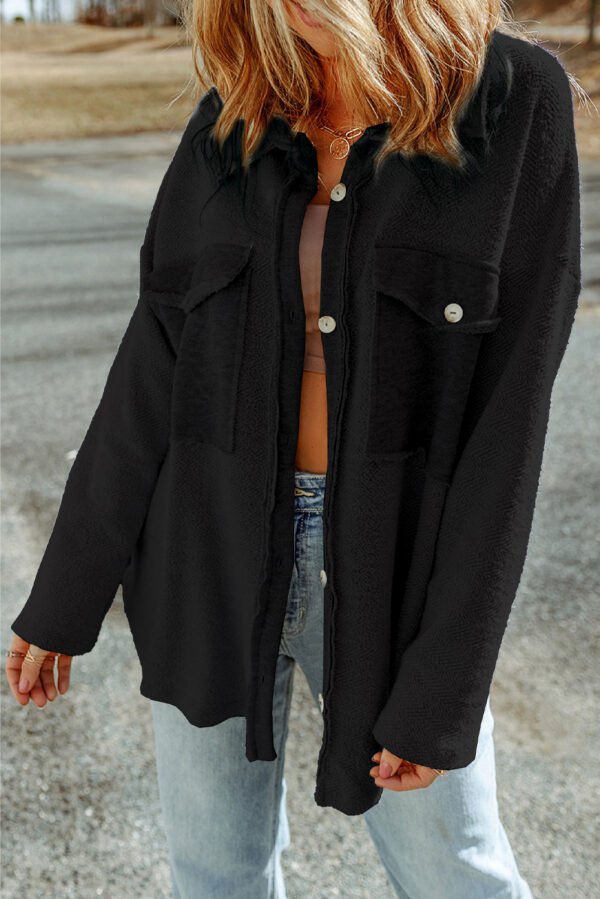 black contrast flap pockets relaxed shacket