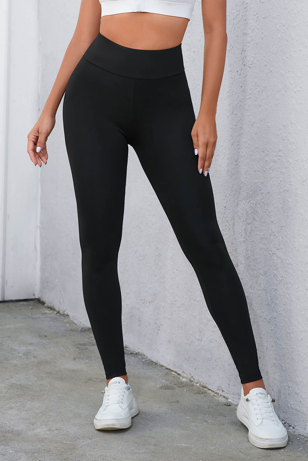 black criss cross tummy control high waist leggings