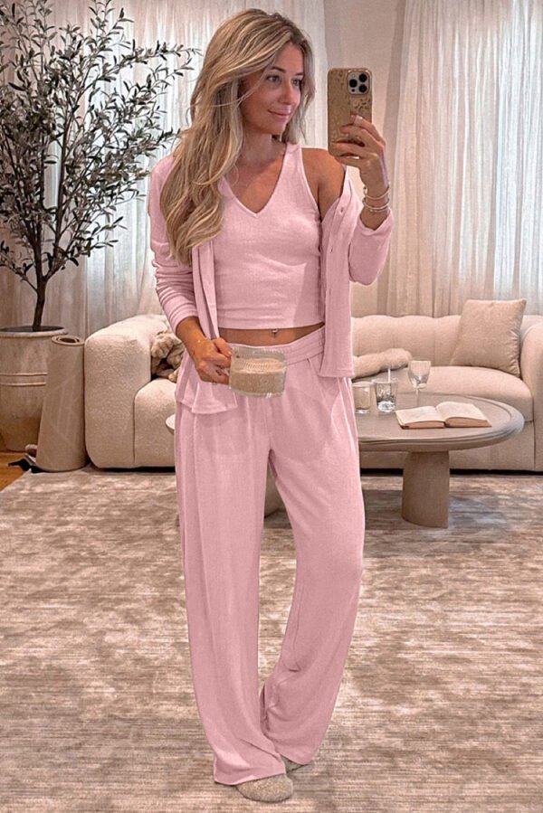 light pink 3 piece cozy knit lounge set
