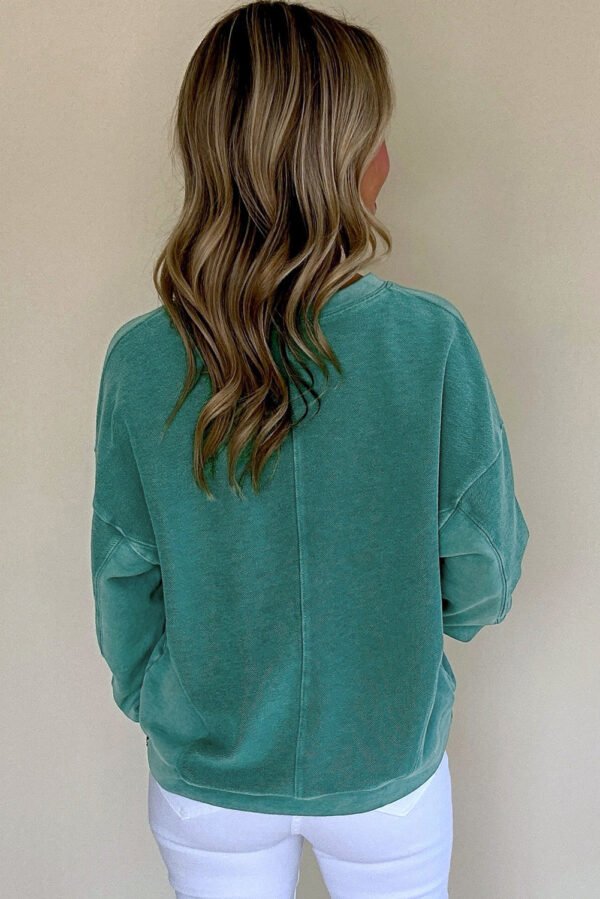 skobeloff solid color notched neck drop shoulder sweatshirt