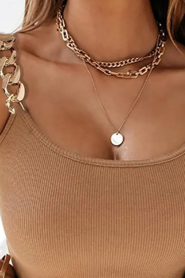 brown gold chain straps rib knit tank top