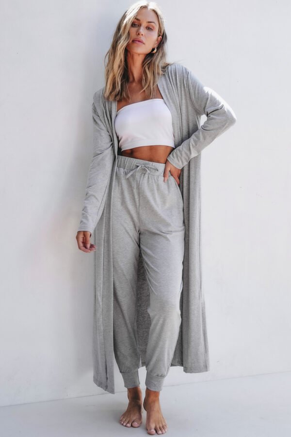 black split long cardigan and skinny pants lounge set