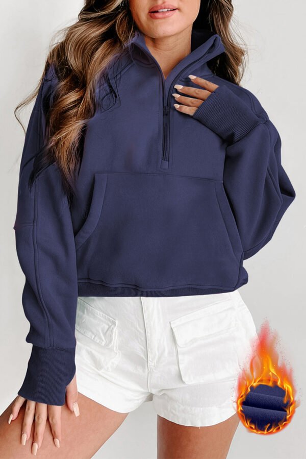 gray fleece lined zip up stand collar thumbhole sleeve sweatshirt