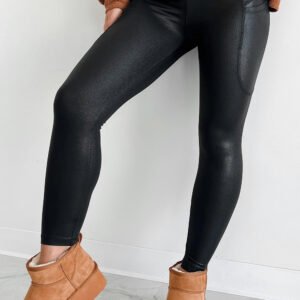 black v crossover high waist pocketed leggings