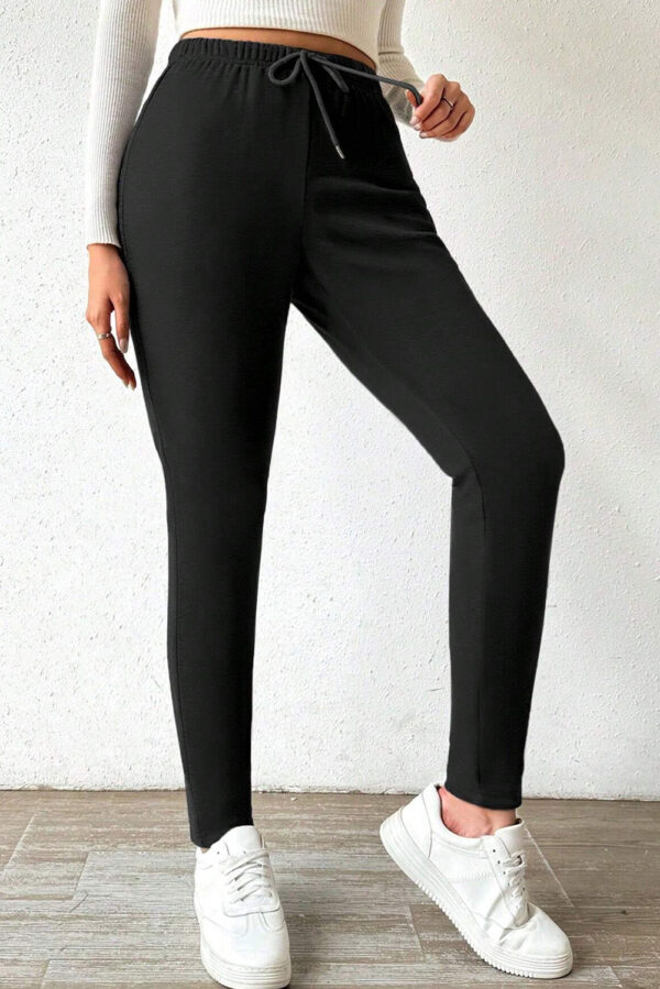black thermal lined drawstring high waist leggings