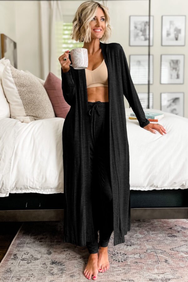 black split long cardigan and skinny pants lounge set