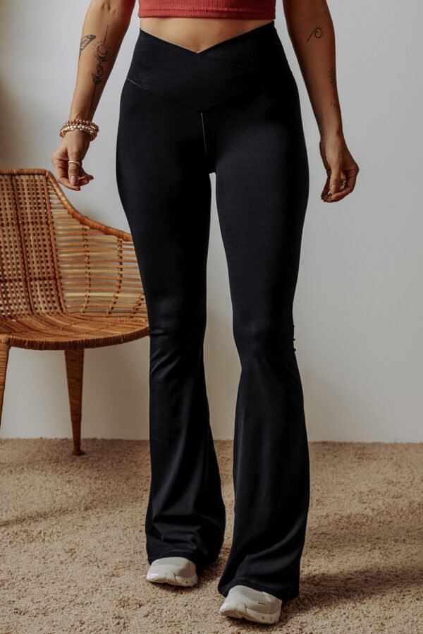 black v shape high waist flared leggings