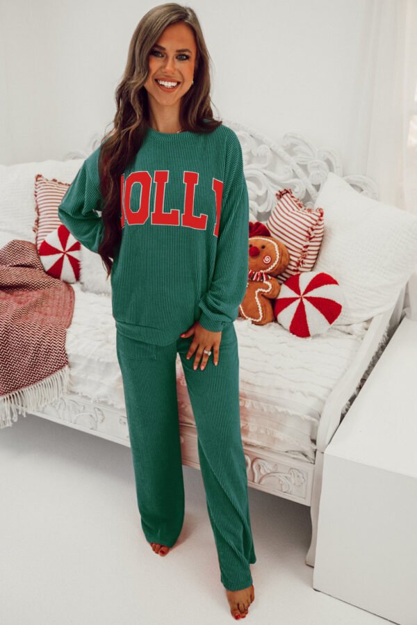 fiery red jolly corded long sleeve top and pockets pants set