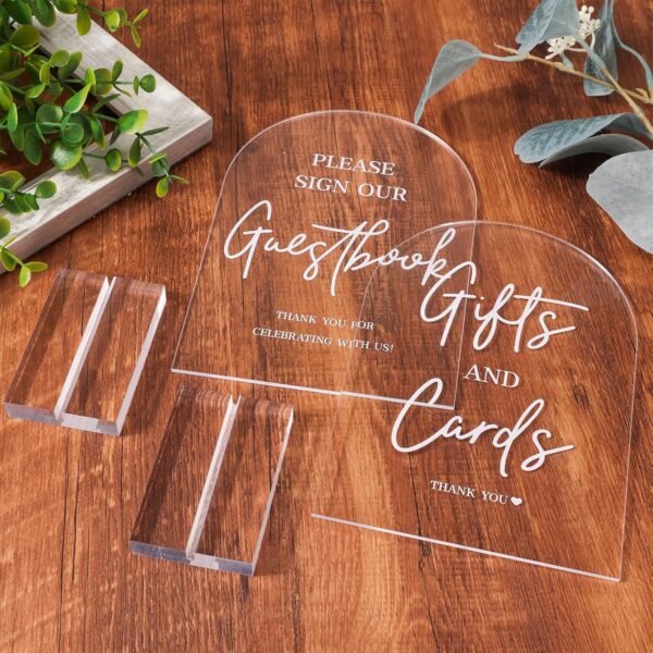 2pcs clear acrylic wedding signs for ceremony and reception, 5x7 inch modern wedding signage, guest book sign, cards and gifts sign for wedding, wedding reception signs with holder