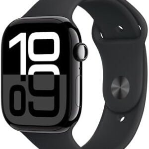 Apple Watch Series 10 [GPS 46mm case] Smartwatch with Jet Black Aluminum Case with Black Sport Band - M/L. Fitness Tracker, ECG App, Always-On Retina Display, Water Resistant  Electronics - Color : Silver Aluminum Case with Denim Sport Band - Size : 42mm case + Small/Medium band - Style : GPS - Configuration : Without AppleCare+