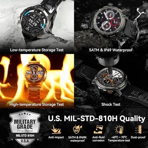 Smart Watches for Men,60 Days Extra-Long Battery, Rugged Military Bluetooth Call(Answer/Dial Calls),1.43" Ultra HD AMOLED Display,Full Metal Body SmartWatch Compatible iPhone and Android Electronics - Color : Black - Image 2