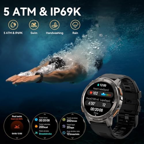 Smart Watches for Men,60 Days Extra-Long Battery, Rugged Military Bluetooth Call(Answer/Dial Calls),1.43" Ultra HD AMOLED Display,Full Metal Body SmartWatch Compatible iPhone and Android Electronics - Color : Black - Image 6