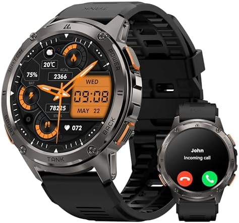 Smart Watches for Men,60 Days Extra-Long Battery, Rugged Military Bluetooth Call(Answer/Dial Calls),1.43" Ultra HD AMOLED Display,Full Metal Body SmartWatch Compatible iPhone and Android Electronics - Color : Black