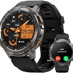 Smart Watches for Men,60 Days Extra-Long Battery, Rugged Military Bluetooth Call(Answer/Dial Calls),1.43" Ultra HD AMOLED Display,Full Metal Body SmartWatch Compatible iPhone and Android  Electronics - Color : Phantom Black