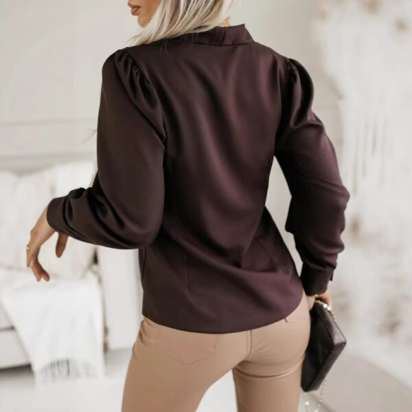 Urban Chic Solid-Color V-Neck Commuter Blouse For Women - Image 3