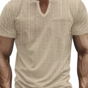 Men's Full Size Notched Short Sleeve T-Shirt Plus Size