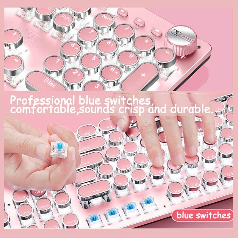 Mechanical Keyboard And Mouse Set Wired Round Key Wireless Laptop Desktop - Image 6