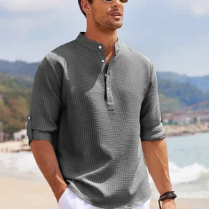 Men's Full Size Half Button Long Sleeve Shirt Plus Size