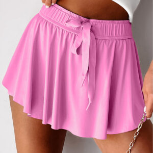 Bonbon Drawstring Elastic Waistband Lined Tennis Skorts