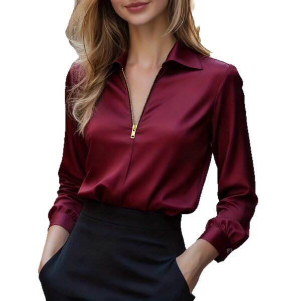 Elegant Solid-Color Minimalist V-Neck Long-Sleeve Shirt - Image 5