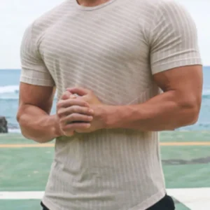 Men's Round Neck Short Sleeve Striped T-Shirt