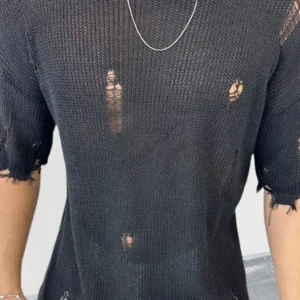 Men's Distressed Round Neck Knit Top