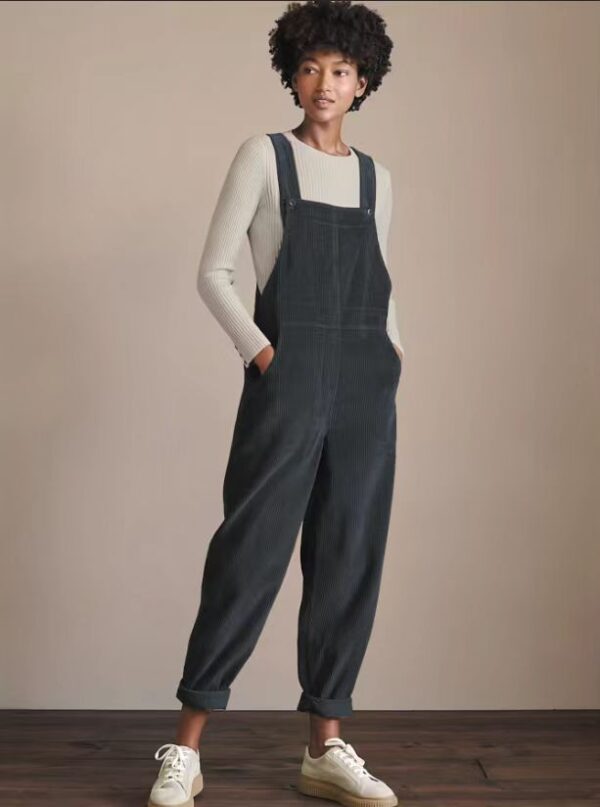 Corduroy Bib Overalls With Buttons And Pockets Fashion Casual Jumpsuit Loose Straight Pnats For Women - Image 7