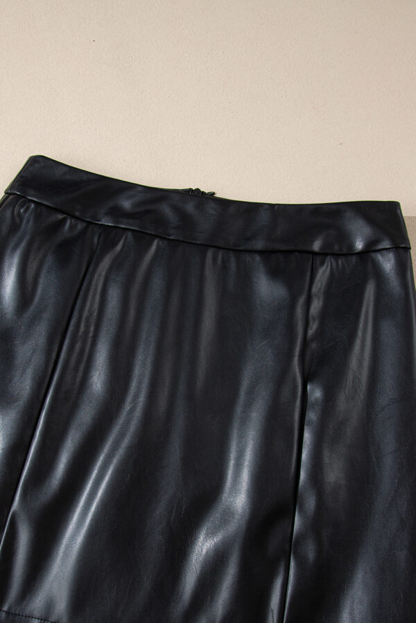 Black PU Leather Side Slits Slim Fit High Waist Mini Skirt - Image 5