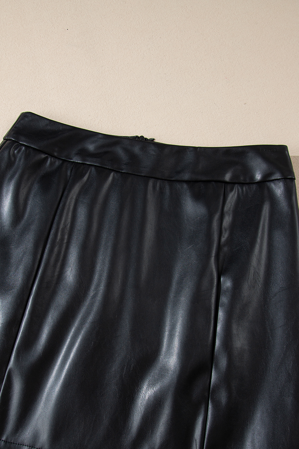 Black PU Leather Side Slits Slim Fit High Waist Mini Skirt - Image 5